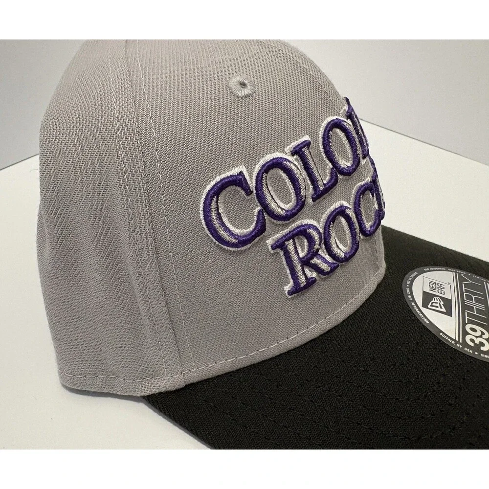 New Era 39THIRTY Colorado Rockies Script Logo 2-Tone Gray Black Flex Size S/M